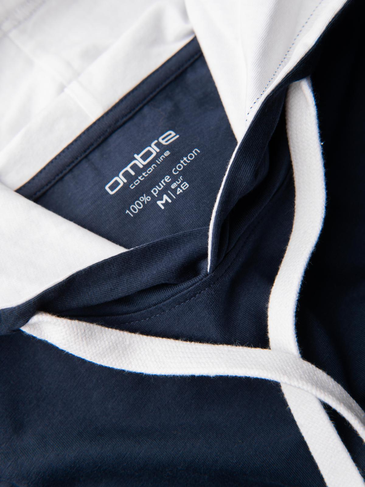 Ombre Men's cotton t-shirt with hood - navy blue