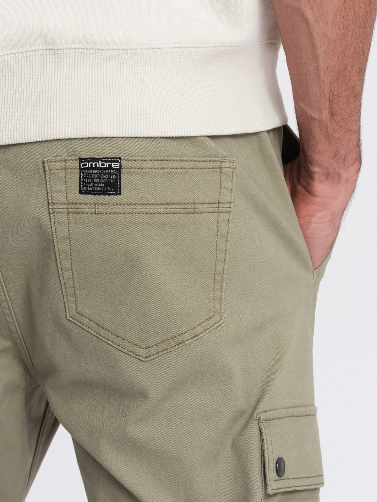 Ombre Men's JOGGER pants with zippered cargo pockets - khaki
