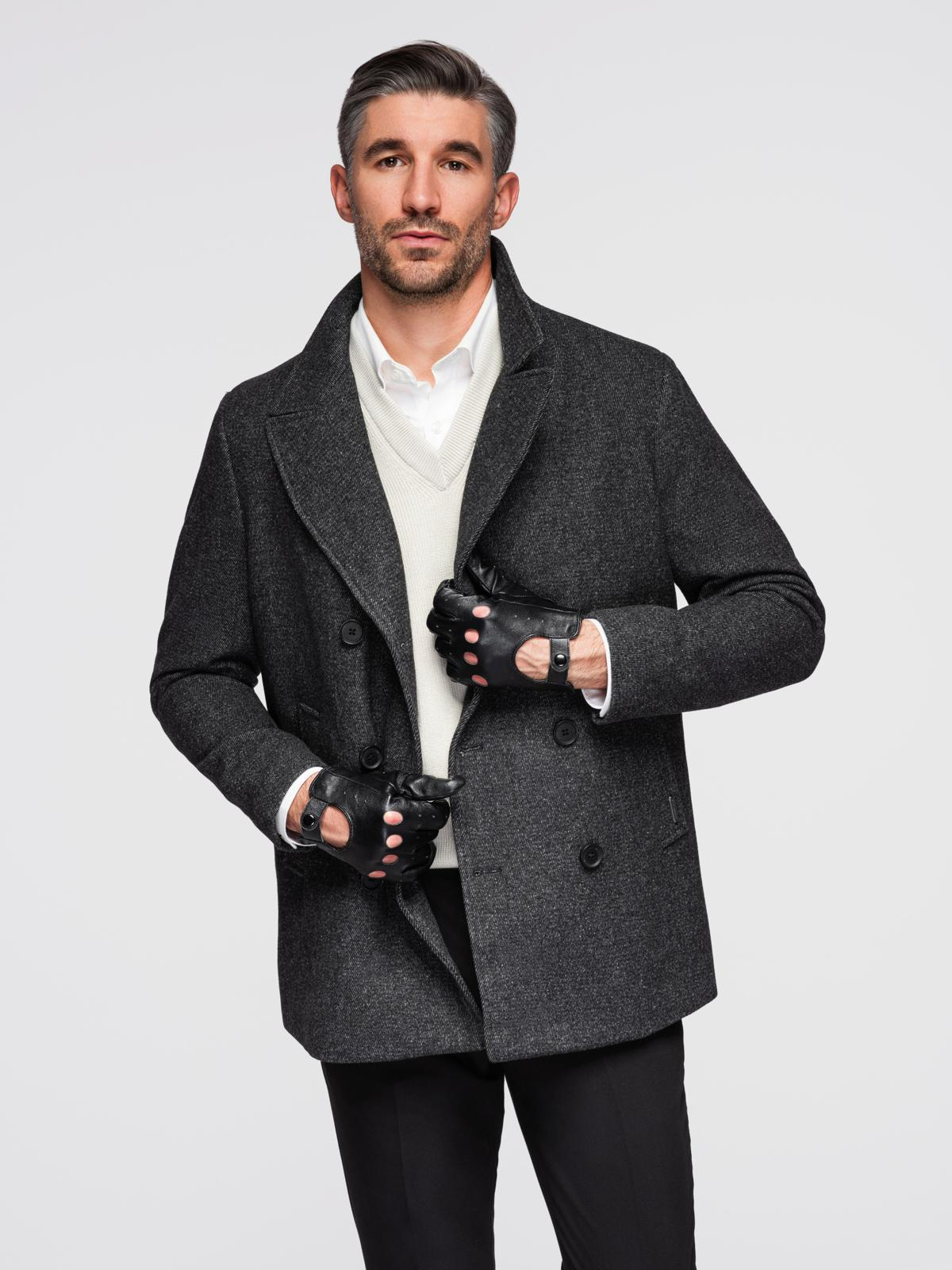 Ombre Men&#039;s short double-breasted wool coat - graphite