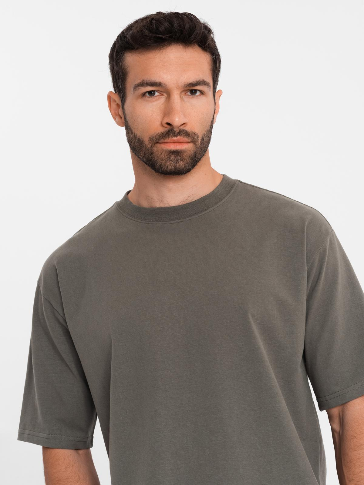 Ombre Men's LOOSE FIT cotton t-shirt with round neckline - dark olive