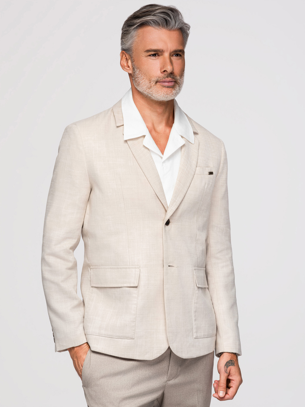 Ombre Men's REGULAR cut blazer with linen - cream