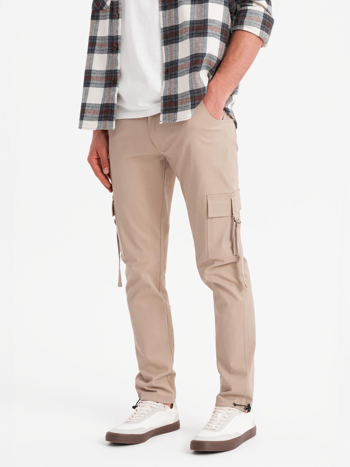 Ombre Men&#039;s STRAIGHT LEG cargo pants with striped pockets - sand