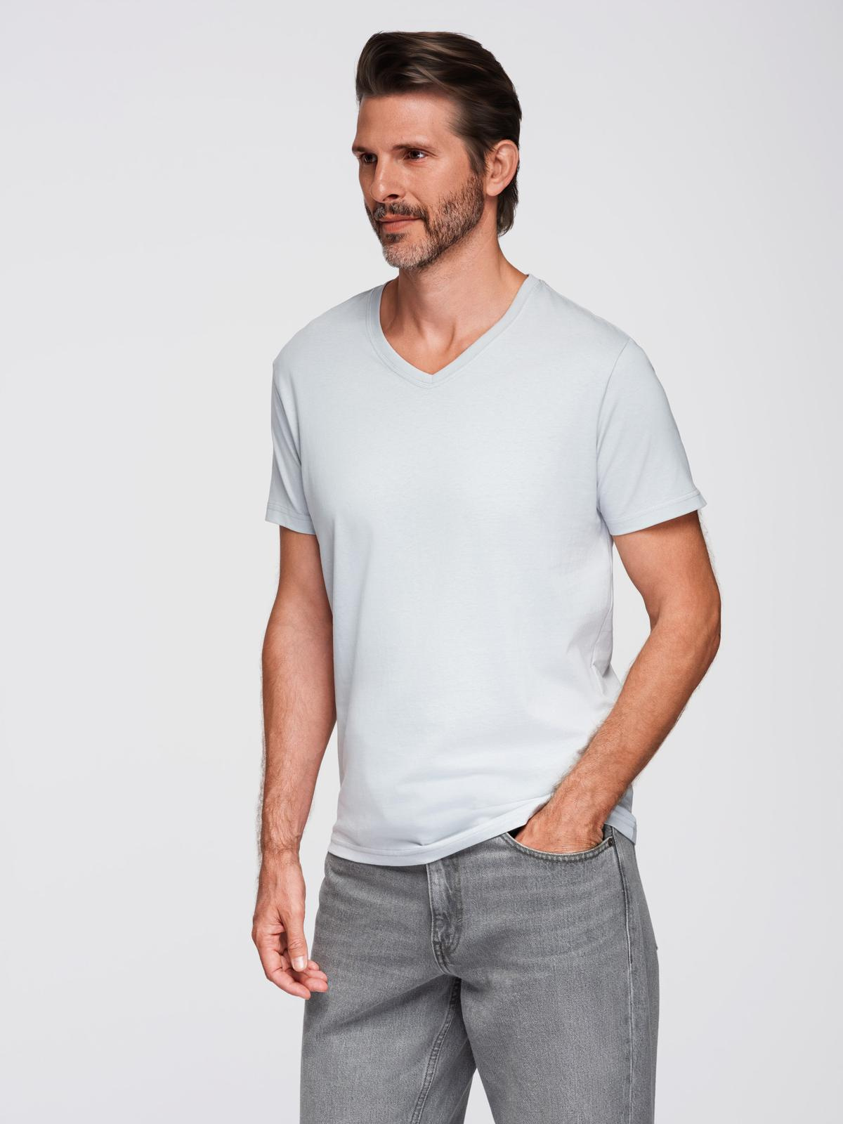 Ombre BASIC men's classic cotton tee-shirt with a crew neckline - light grey