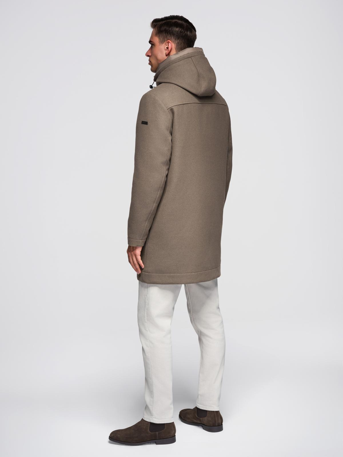 Ombre Men&#039;s parka coat with wool and hood - khaki
