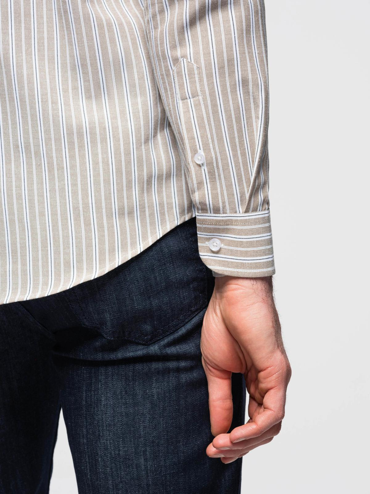 Ombre Men's cotton REGULAR FIT shirt with fine stripes - beige