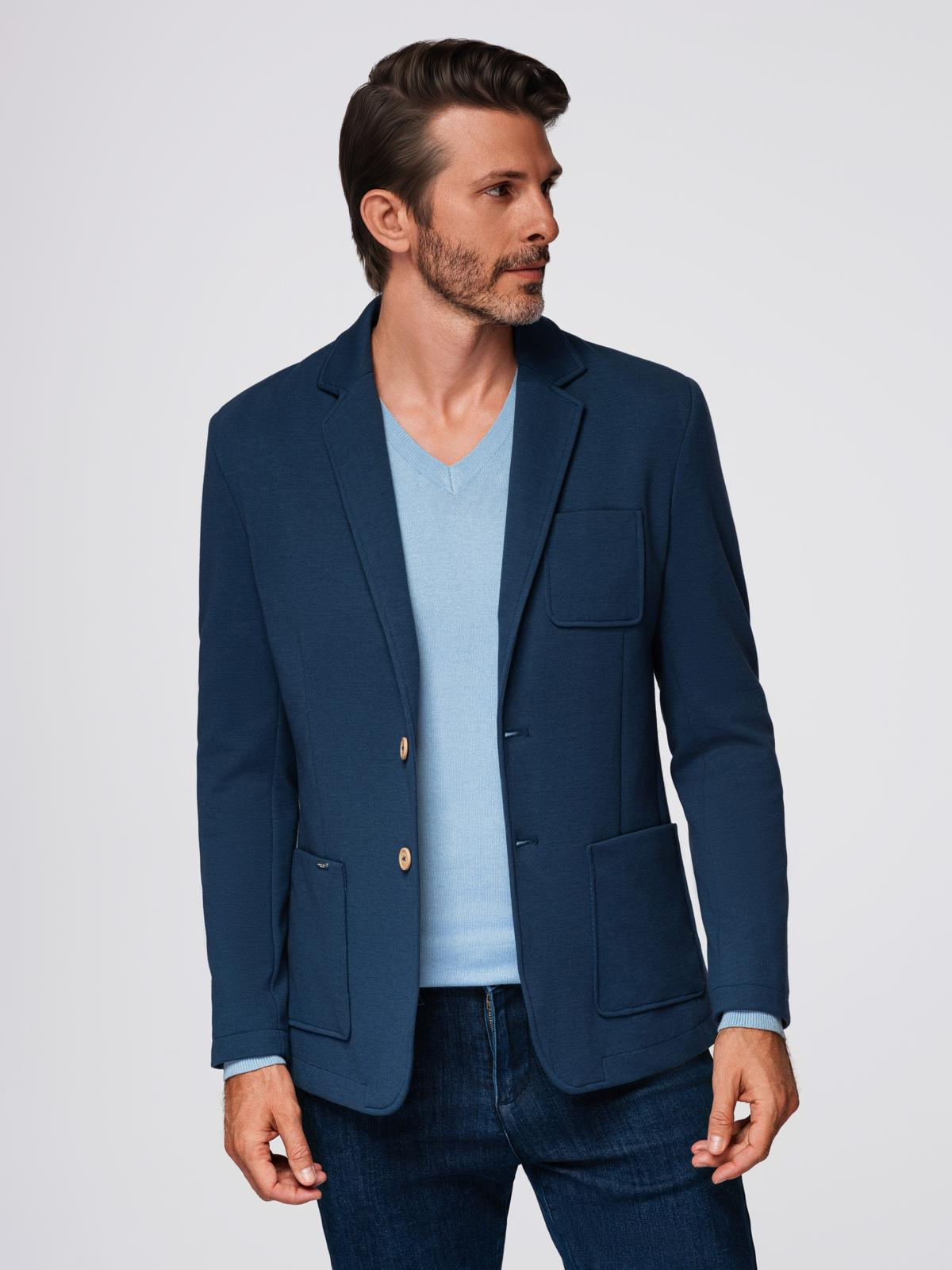 Ombre Men&#039;s SLIM knit jacket with subtle texture - dark blue