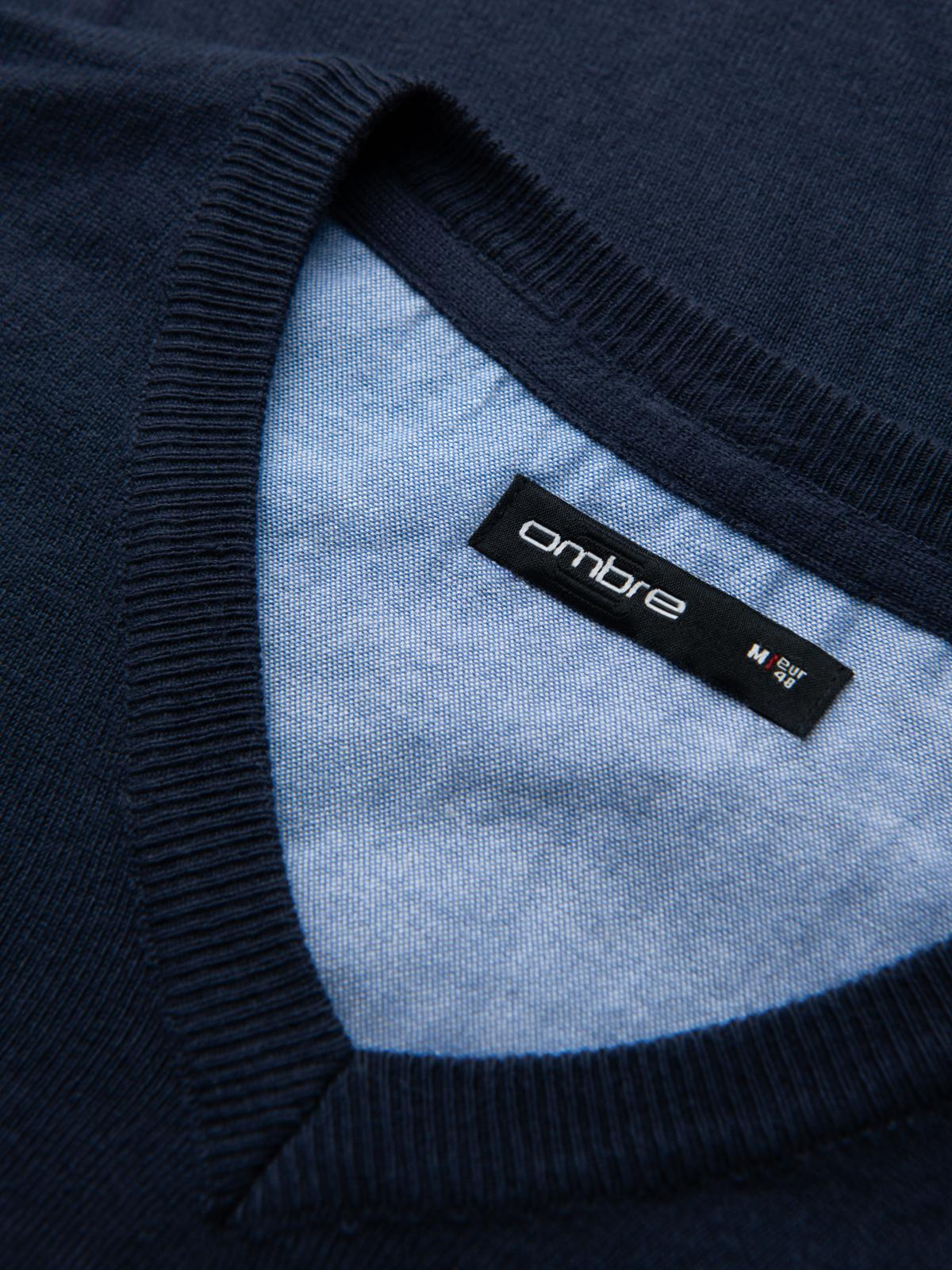 Ombre Men&#039;s elegant BASIC V-neck sweater with viscose - navy blue