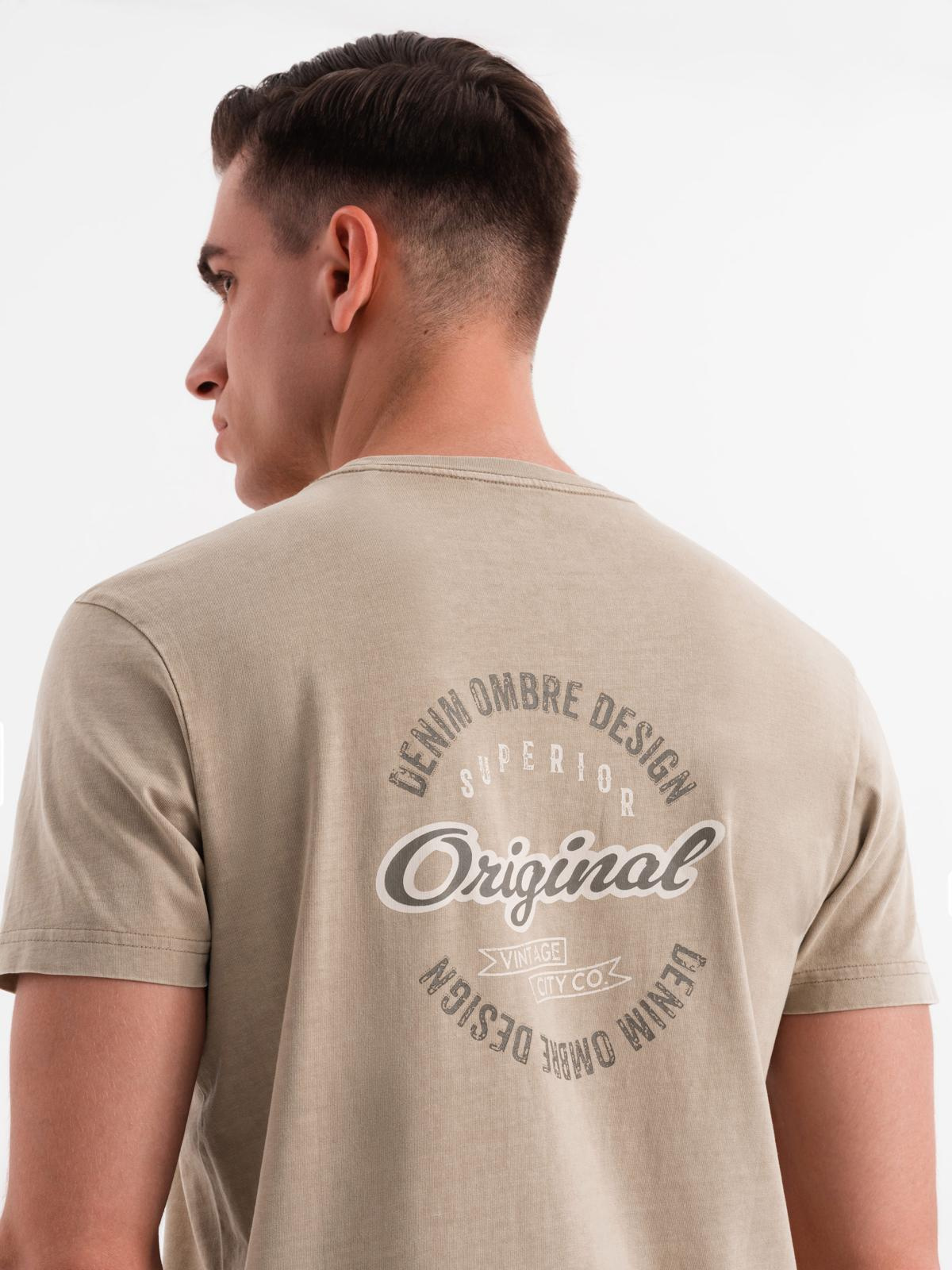 Ombre Cotton T-shirt with print on chest and back - dark beige