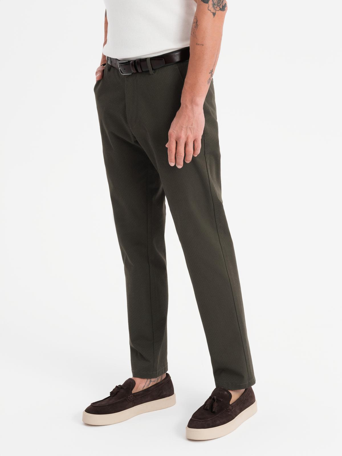 Ombre Men's REGULAR FIT chino pants with fine texture - dark green
