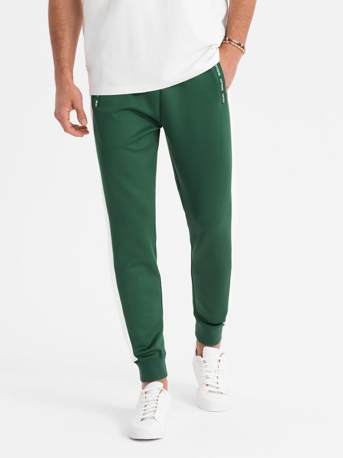 Ombre Men's sweatpants joggers with contrasting stripes - dark green