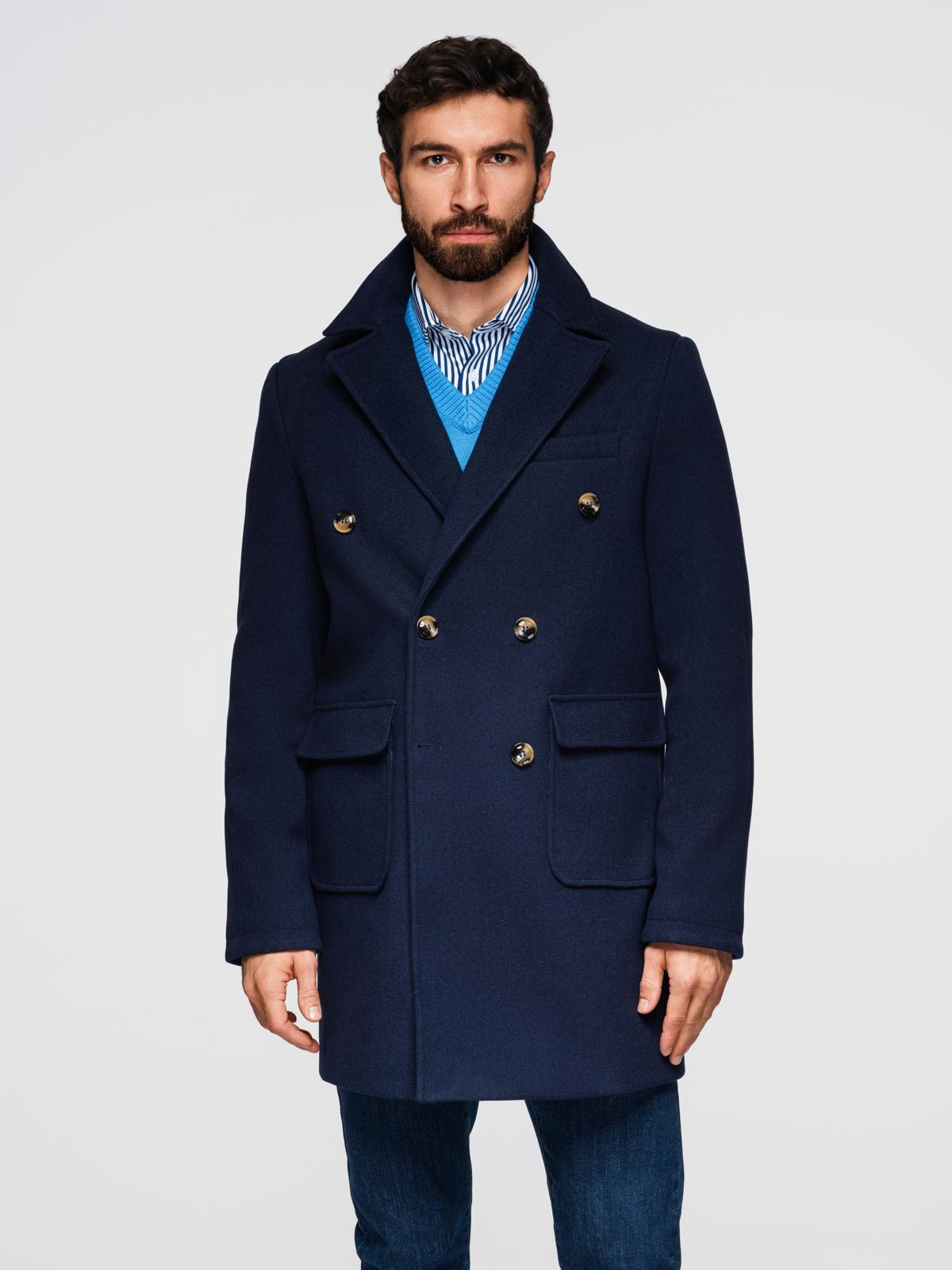 Ombre Men's double-breasted coat with decorative buttons - indigo