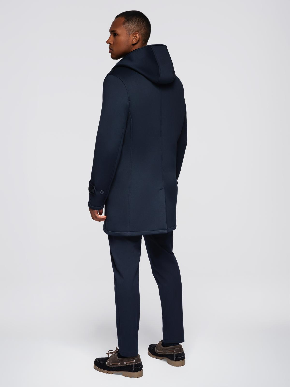 Ombre Minimalist men&#039;s mid-length coat with hood - navy blue