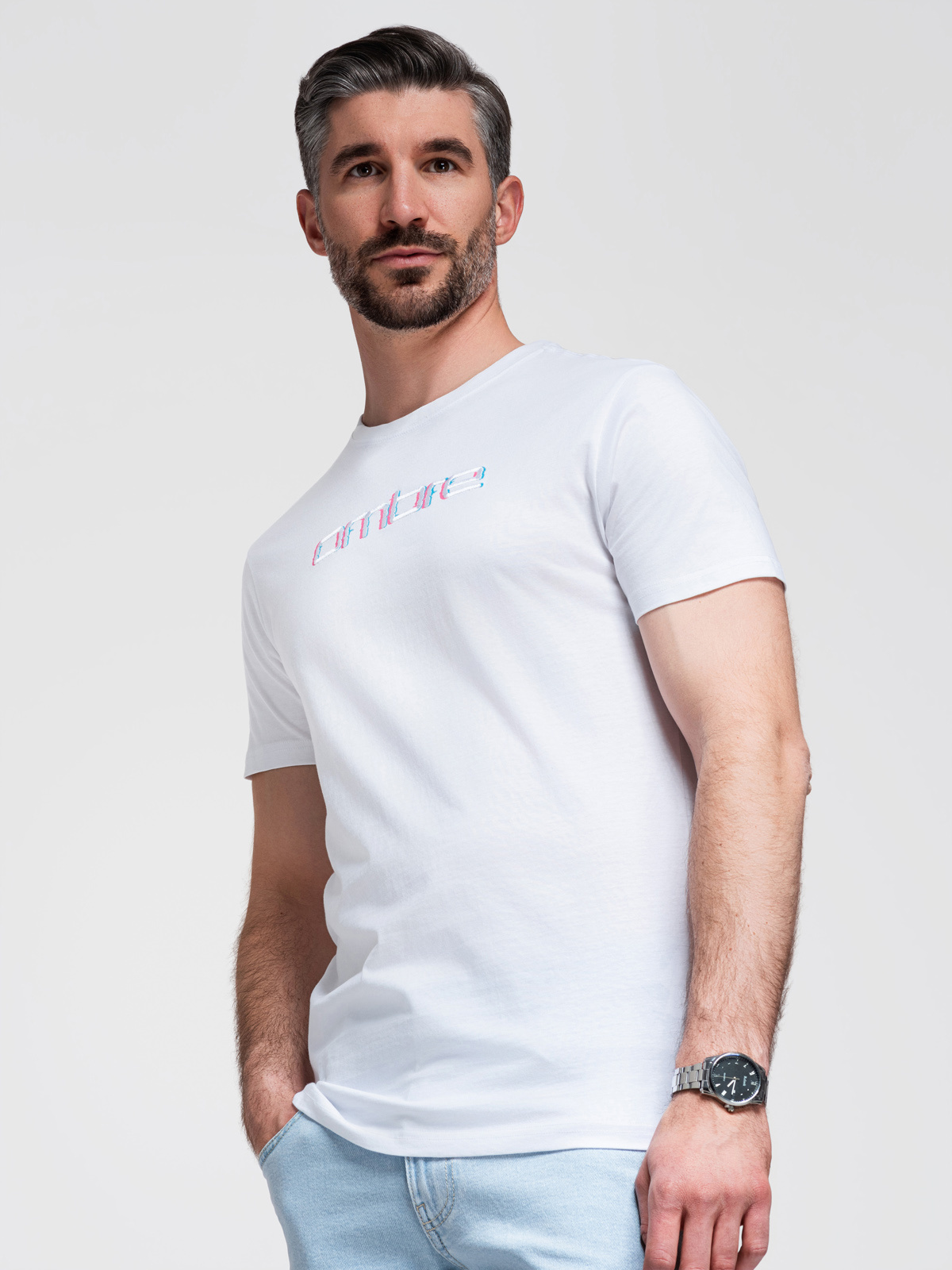 Ombre Men's T-shirt with embroidery on chest - white