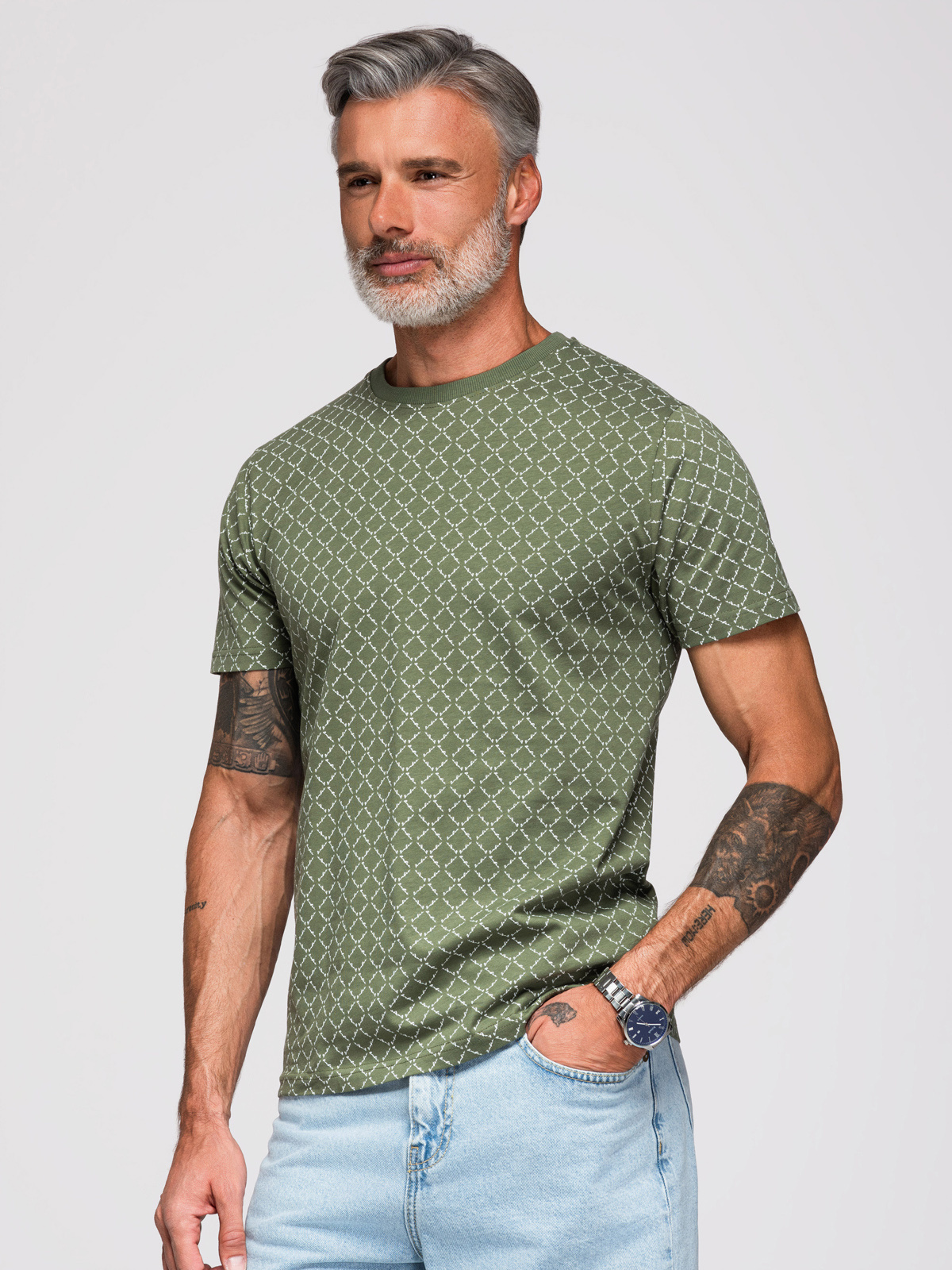 Ombre Men's full print knit shirt - olive