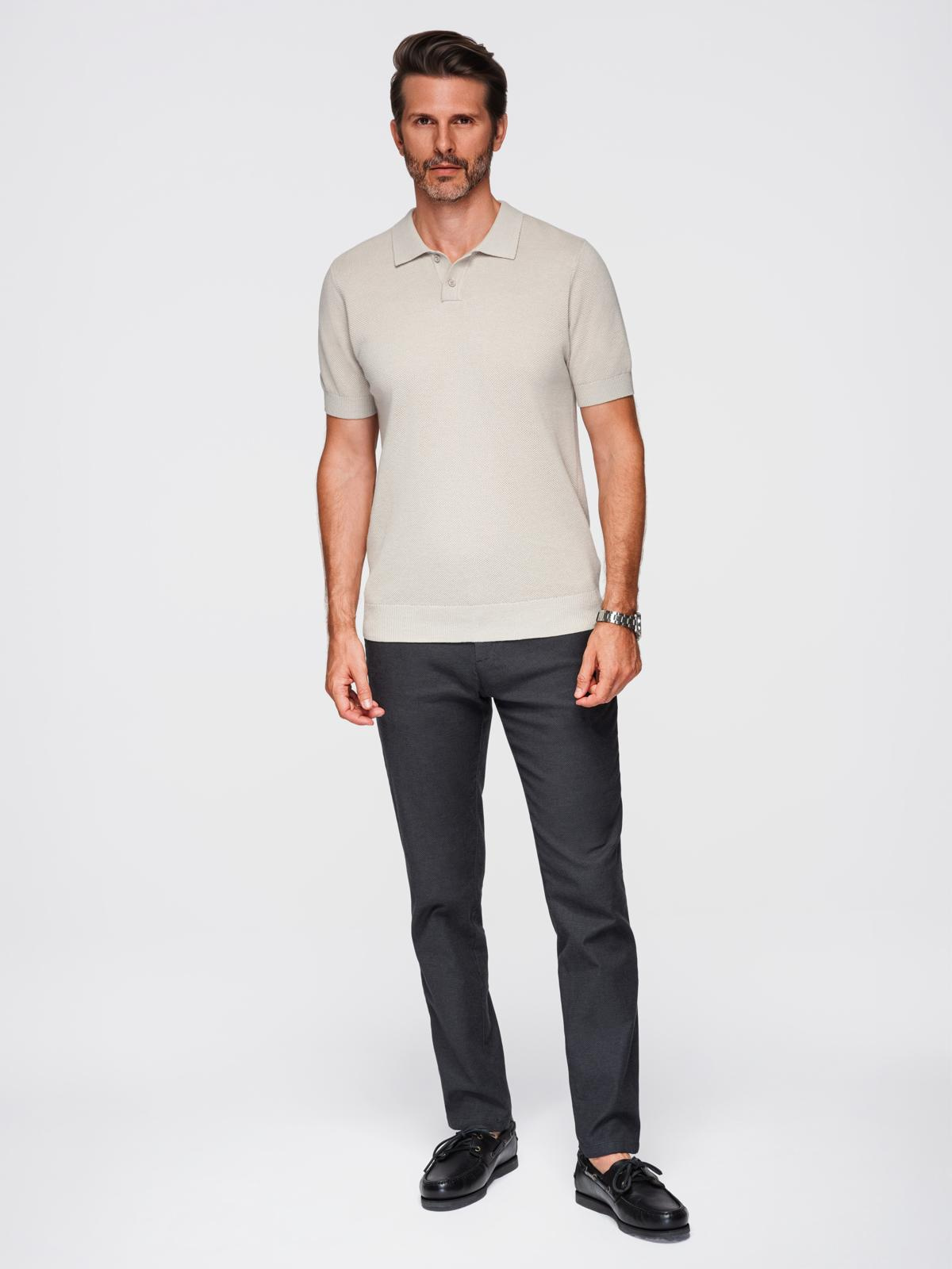 Ombre Men's cotton structured knit polo shirt - beige