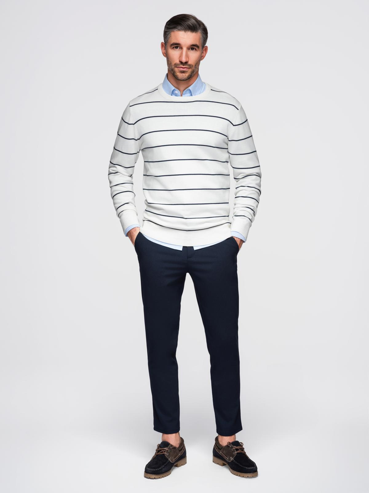 Ombre Men's casual sweater with horizontal stripes - cream