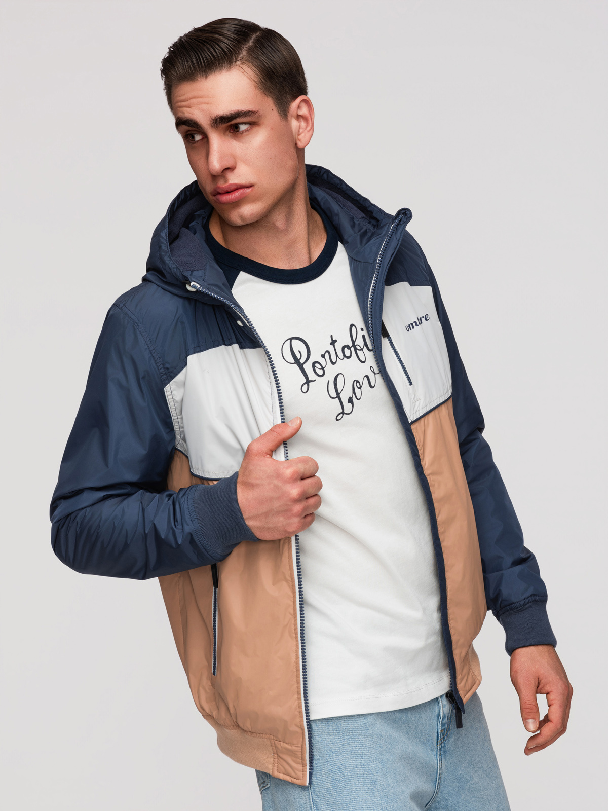 Ombre Lightweight colorful men's sports jacket with fleece - brown and navy blue