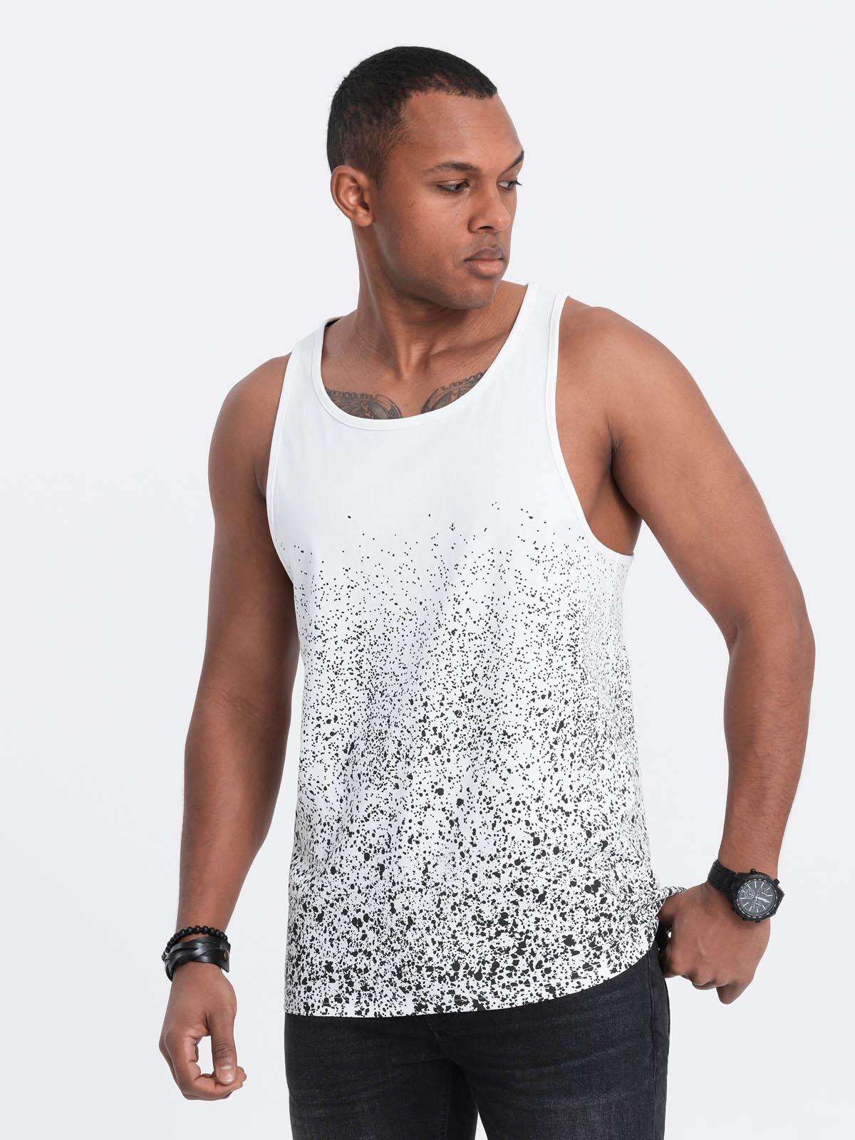 Ombre Men's Cotton Tank Top With Gradient Print - White