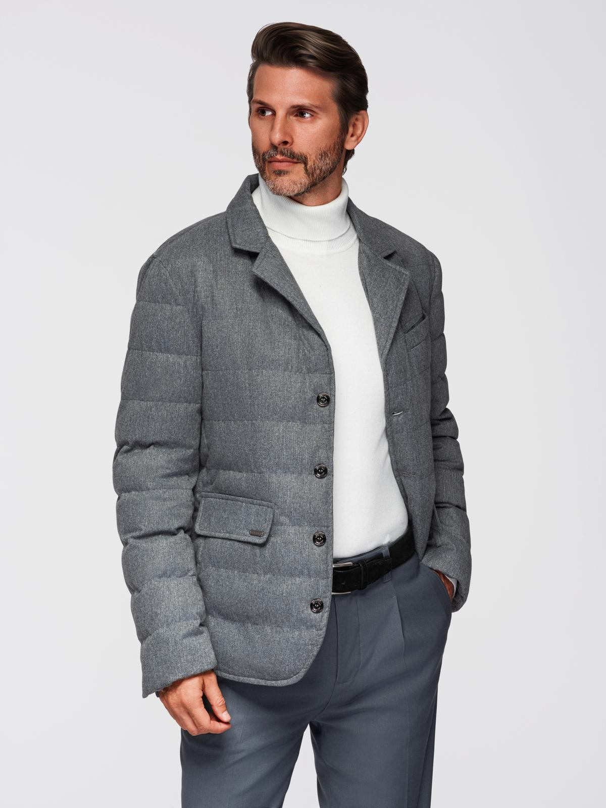 Ombre Men&#039;s jacket with a jacket cut with a fleece lining - gray