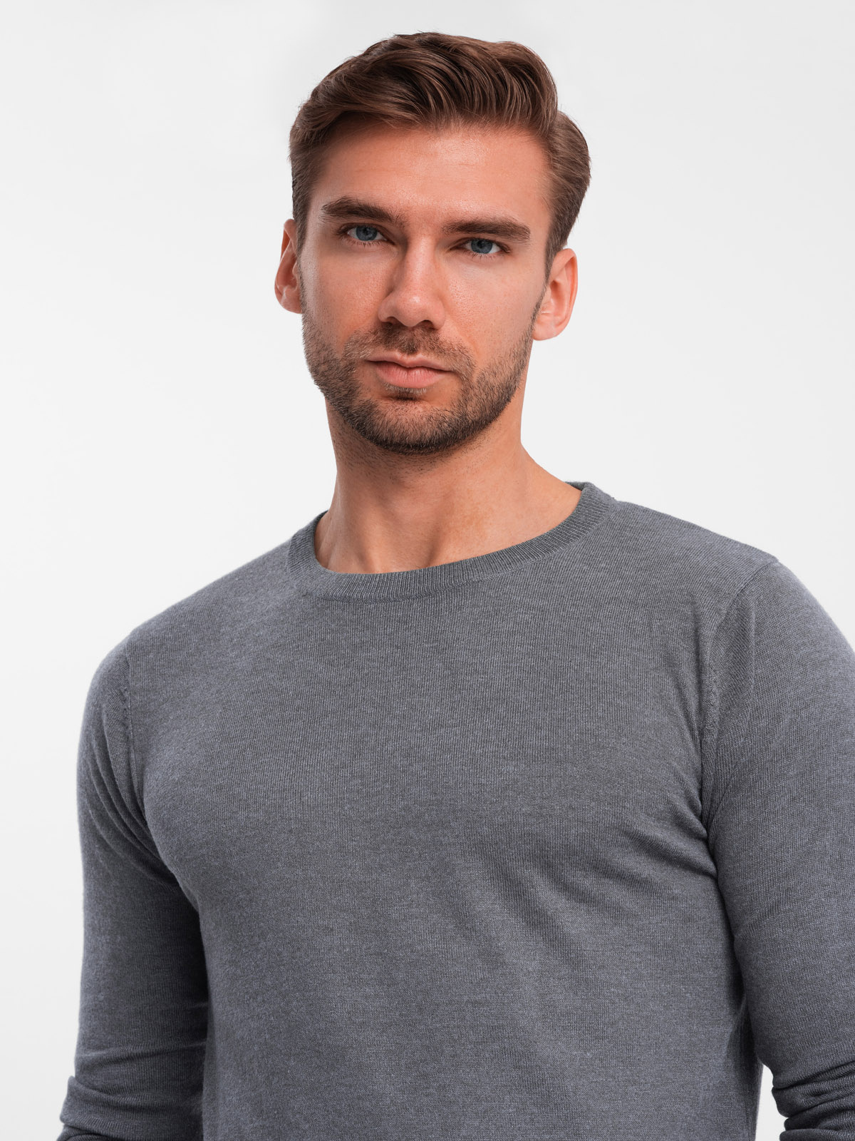 Ombre Classic BASIC men&#039;s viscose sweater with round neckline - grey melange