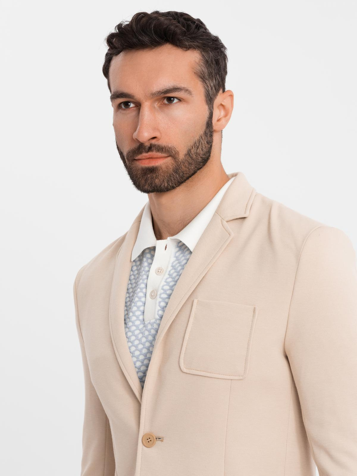 Ombre Men&#039;s SLIM knit jacket with subtle texture - beige