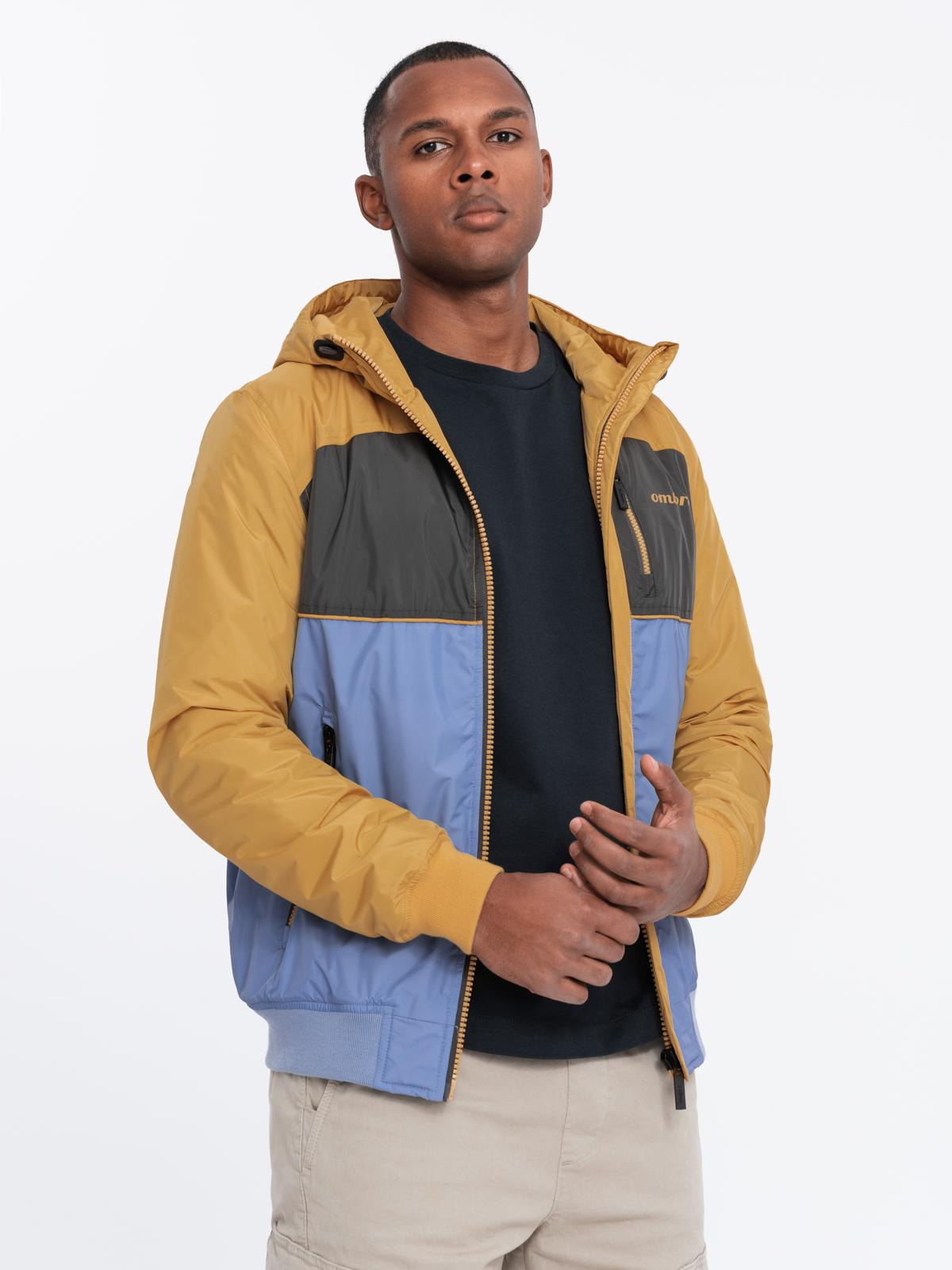 Ombre Lightweight colorful men&#039;s sports jacket with fleece - blue-mustard