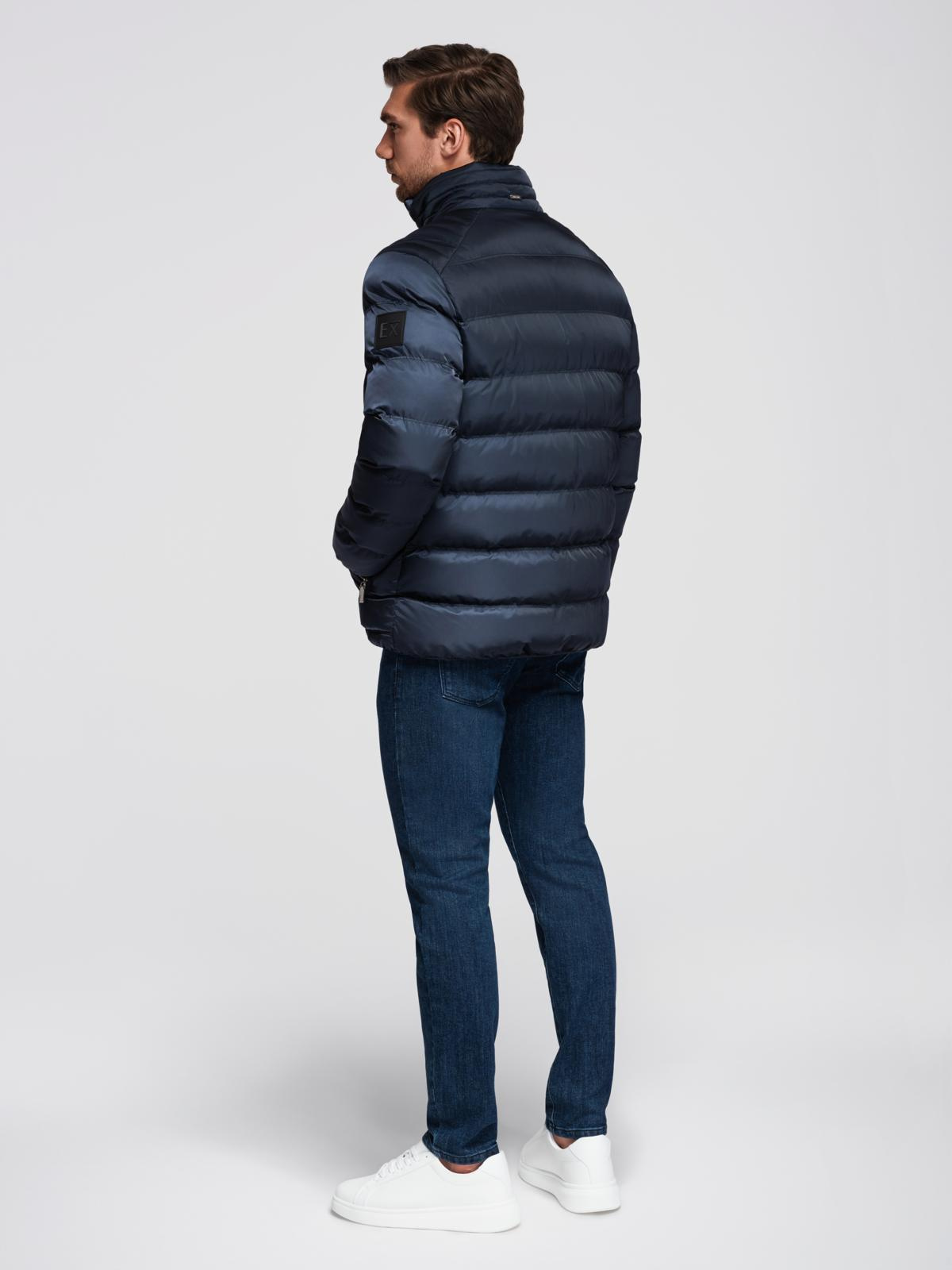 Ombre Men&#039;s quilted jacket with sheen and stand-up collar - dark blue