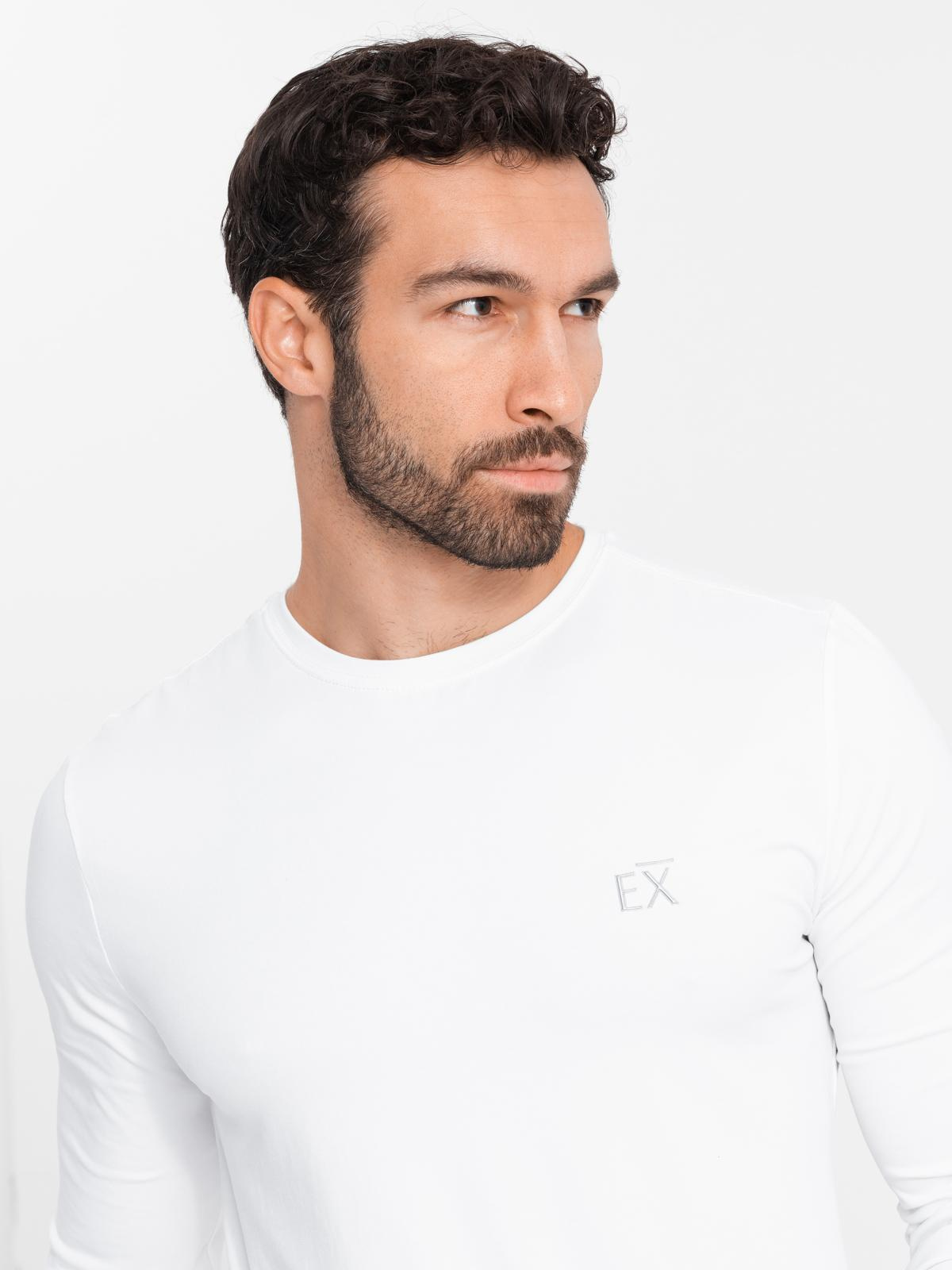 Ombre Men's SLIM FIT longsleeve with elastane and print - white