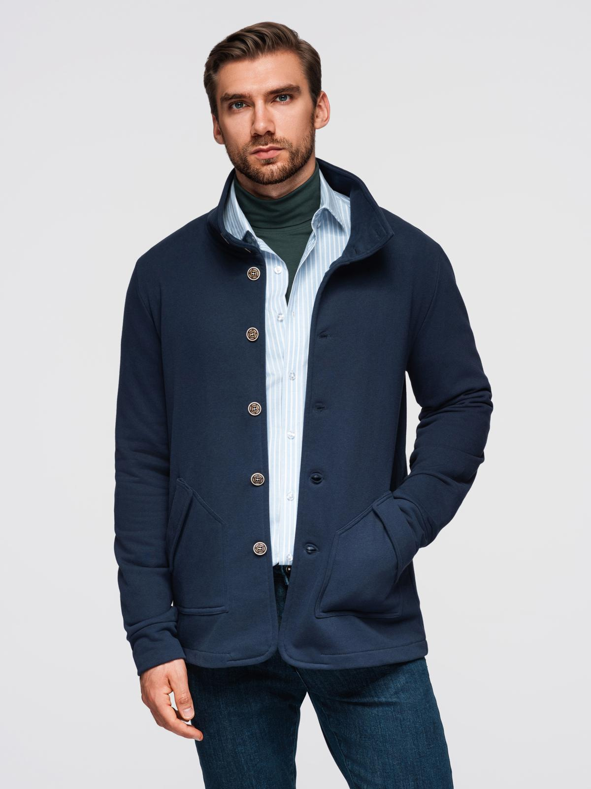 Ombre Men's button-down sweatshirt with collar - navy blue