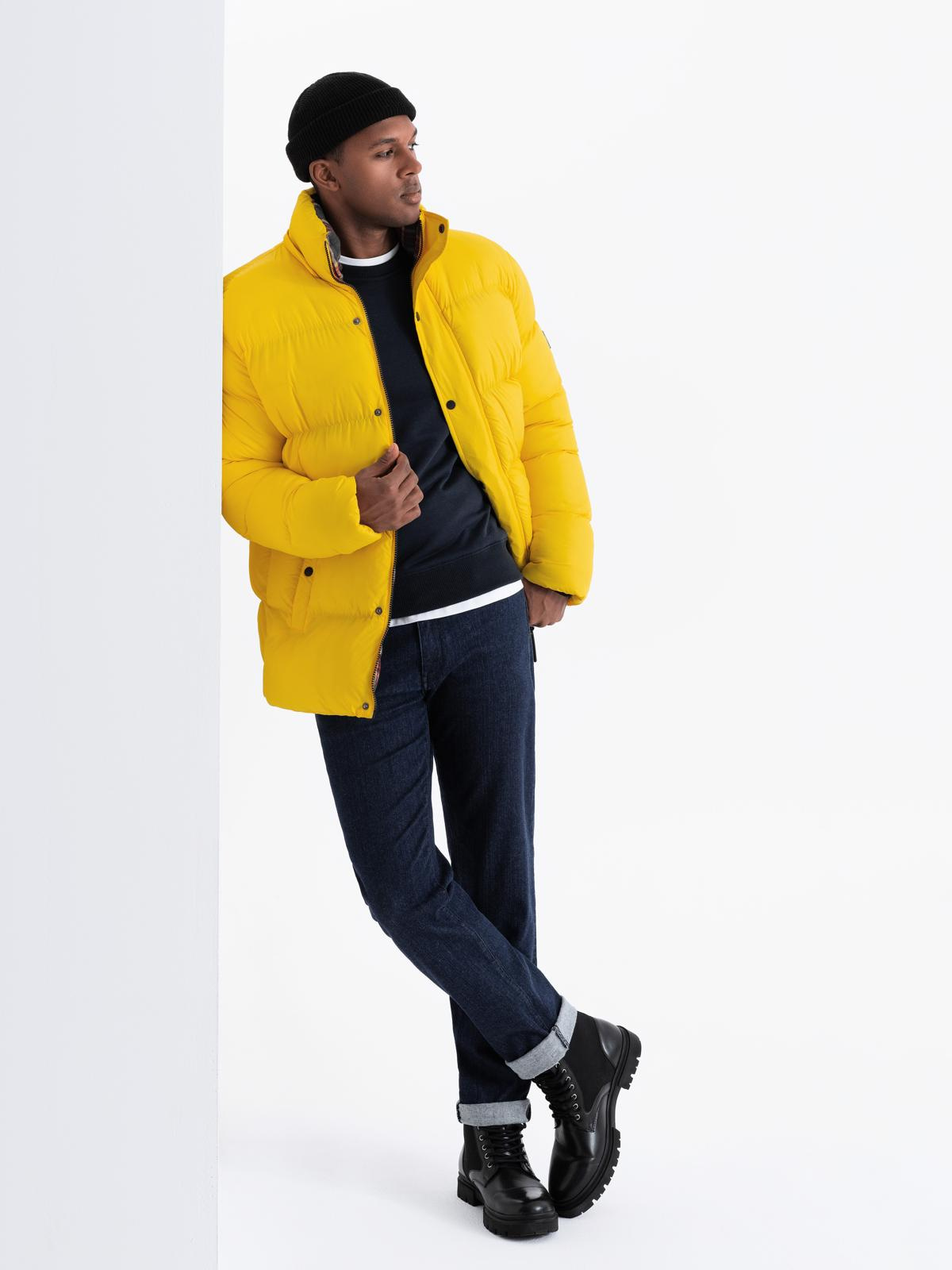 Ombre Men&#039;s puffer jacket with check lining - yellow
