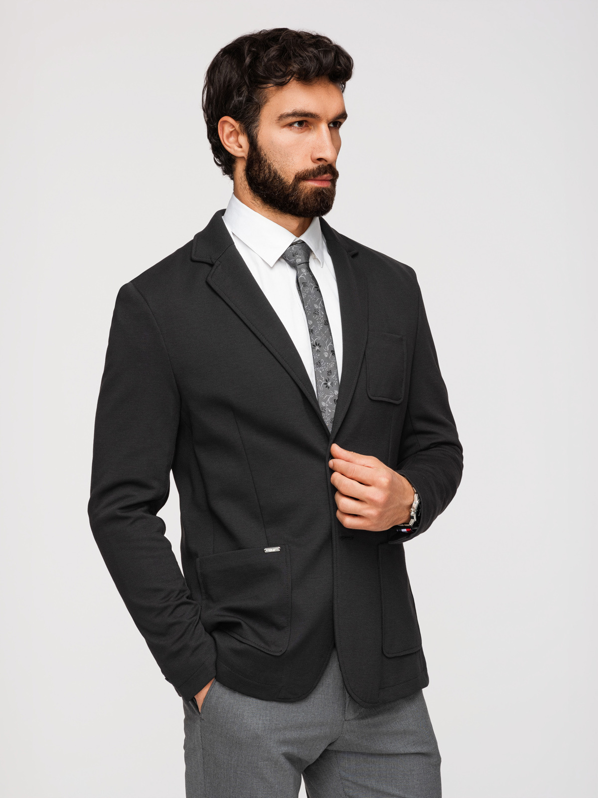 Ombre Men's SLIM knit jacket with subtle texture - black