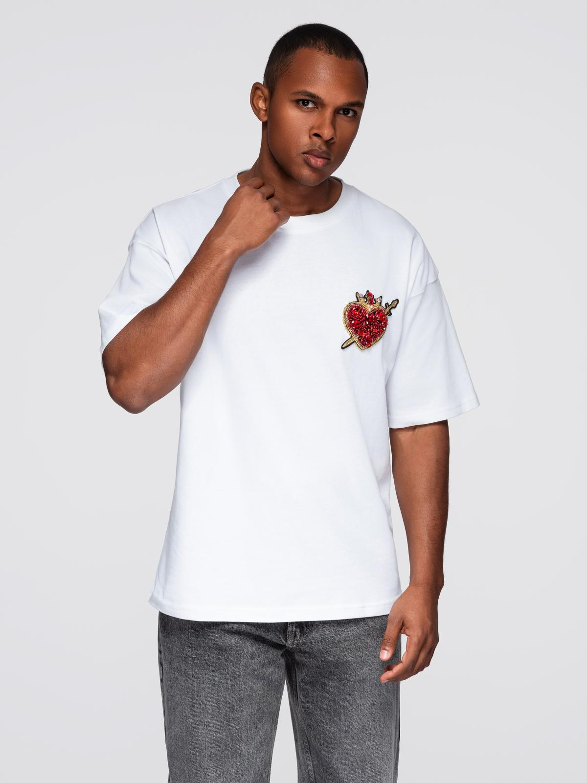 Ombre Men's cotton t-shirt with jewelry applique on chest - off white