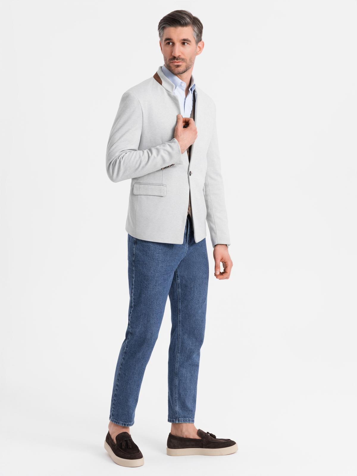 Ombre Men&#039;s melange rayon jacket with stand-up collar - grey melange