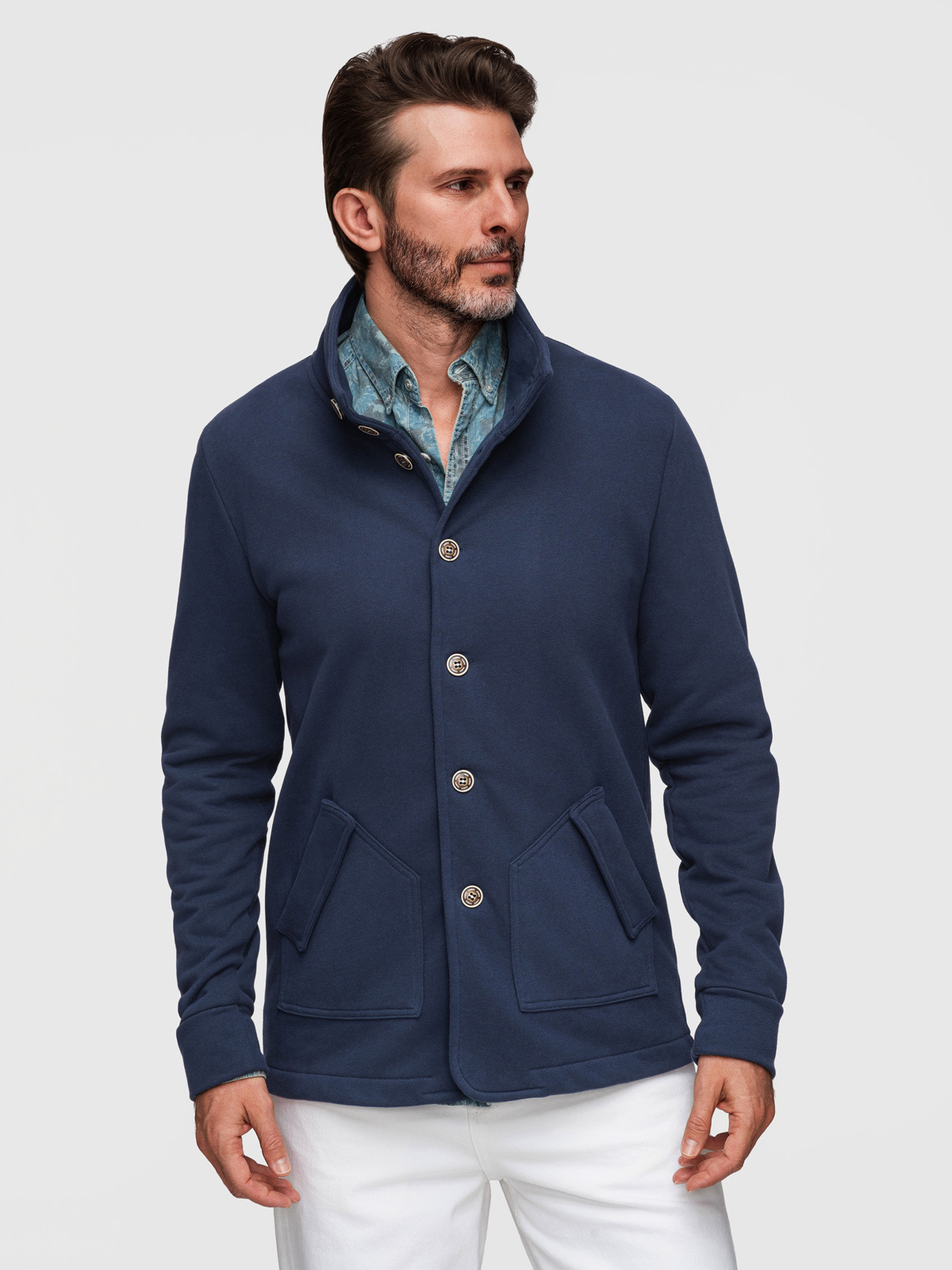Ombre Men's button-down sweatshirt with collar - navy blue