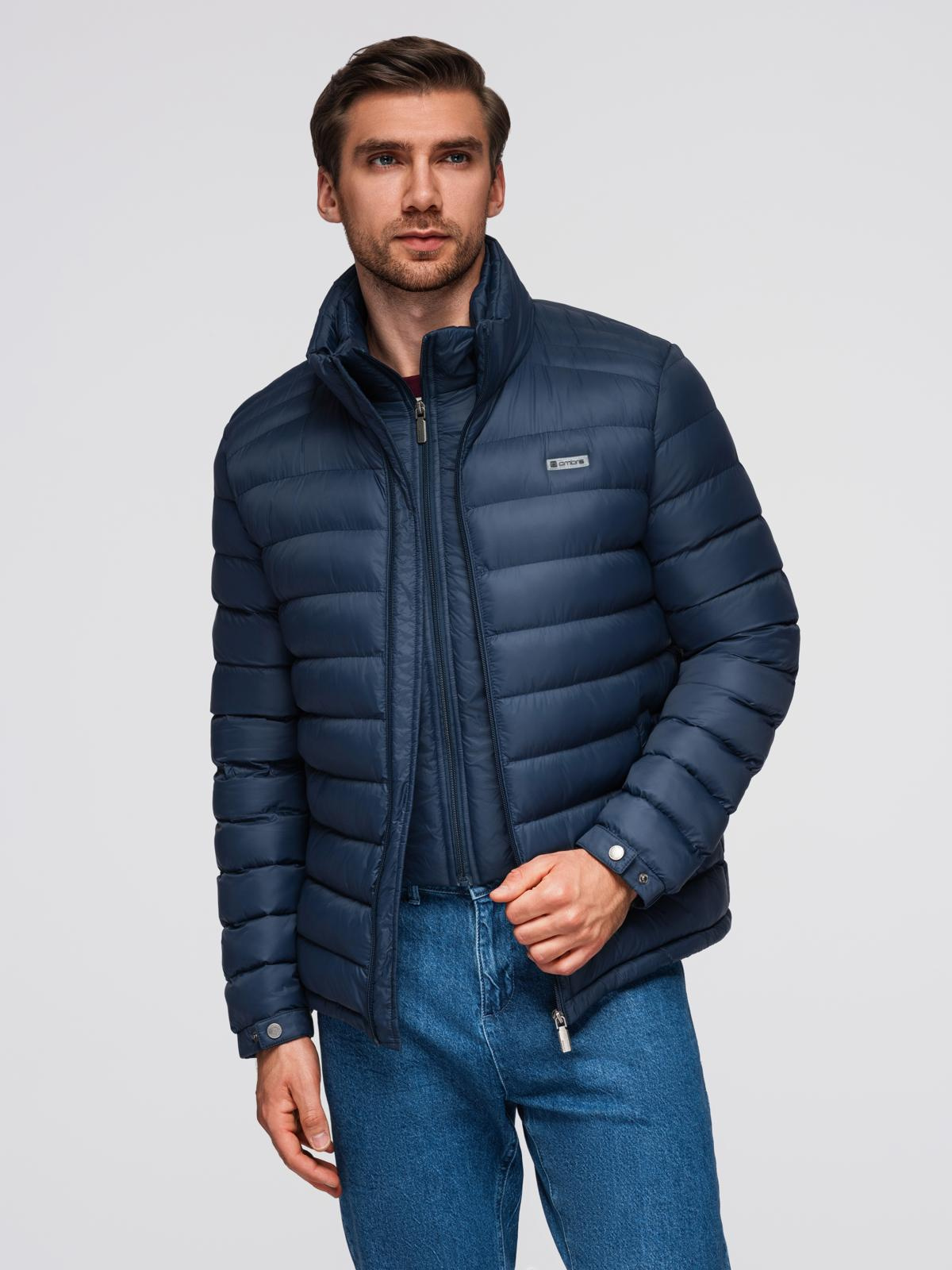 Ombre Men&#039;s quilted jacket with two fasteners - navy blue