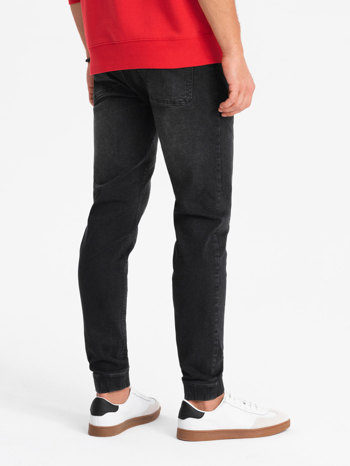 Ombre Men&#039;s denim joggers with asymmetrical stitching - black
