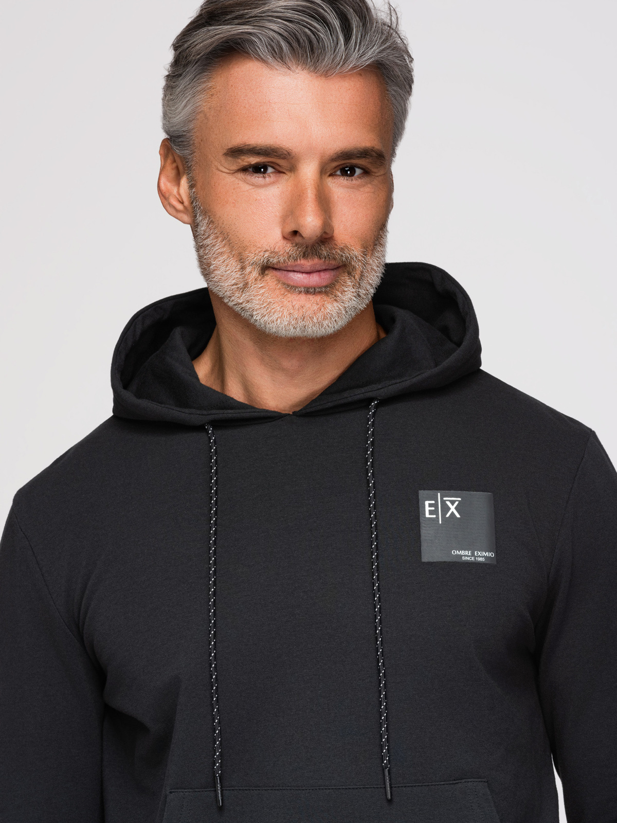Ombre Men's hooded kangaroo sweatshirt with logo - black
