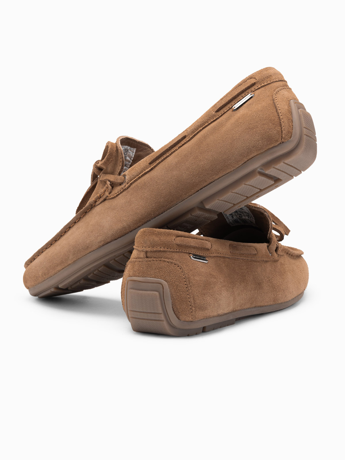 Ombre Men's moccasin leather shoes with thong and driver sole - brown