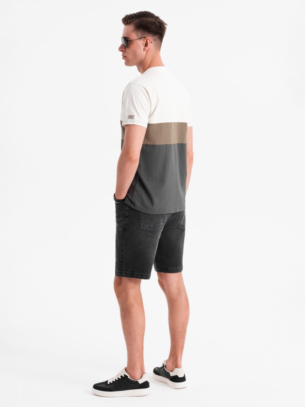 Ombre Men's shorts with elastic waistband and wash effect - black