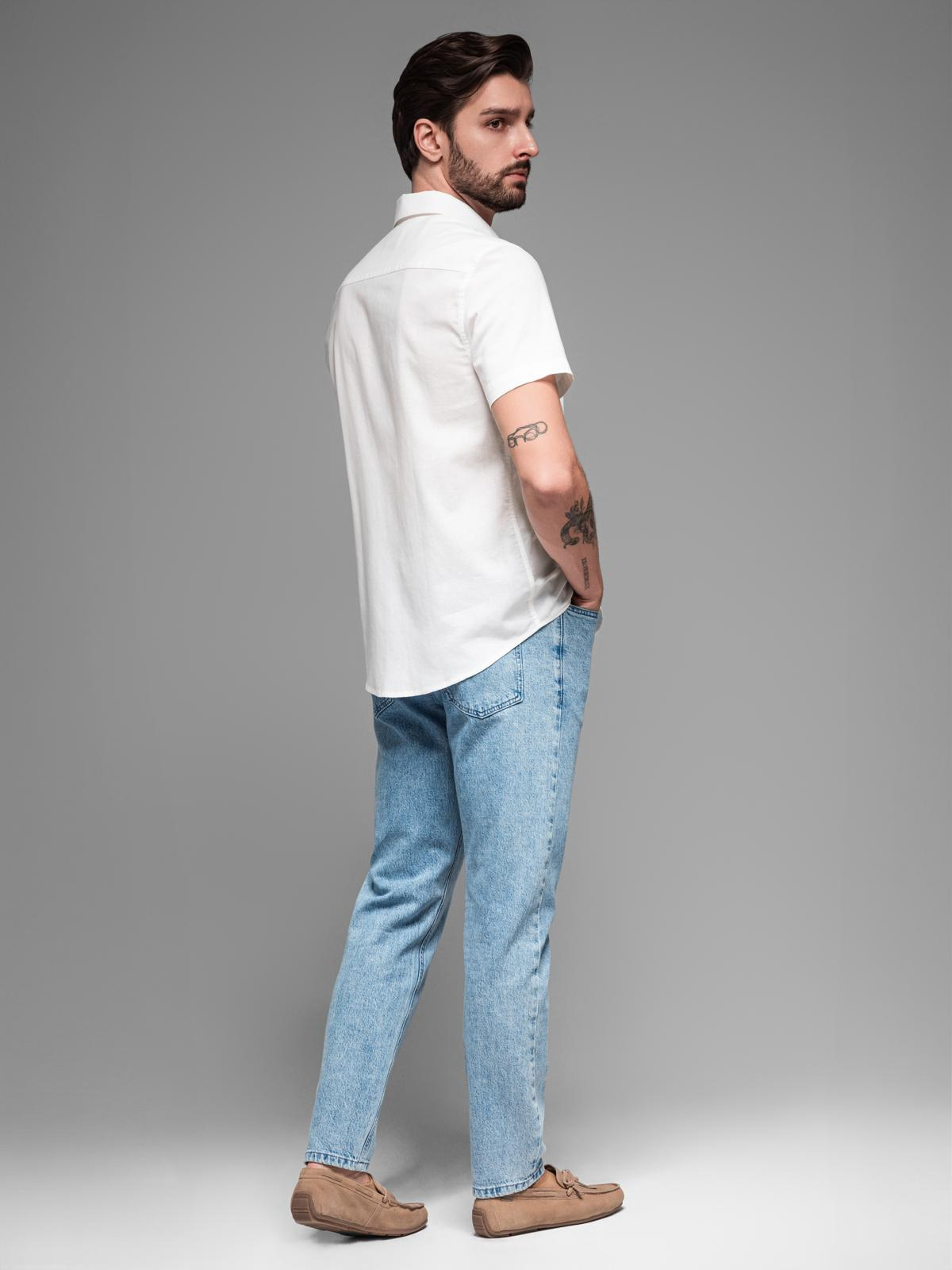 Ombre Men&#039;s short-sleeved linen-cotton shirt with pocket - broken white