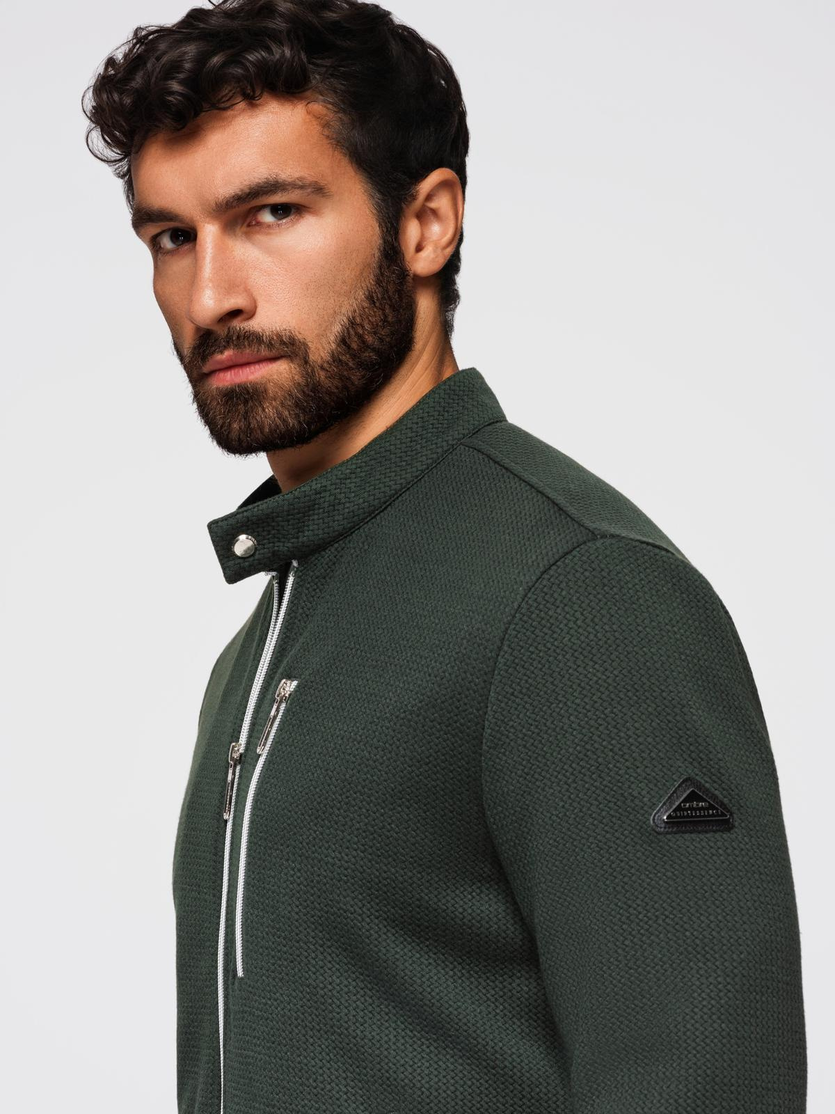 Ombre Structured men's biker jacket with stand-up collar - dark green
