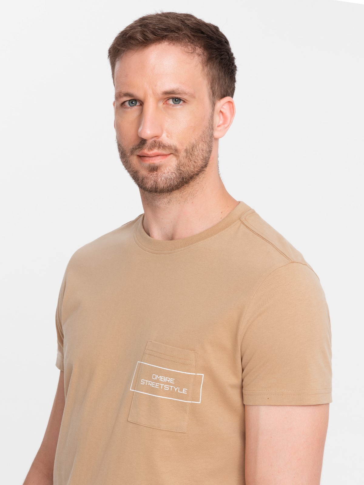 Men's cotton t-shirt with pocket print Ombre Streetstyle - sand