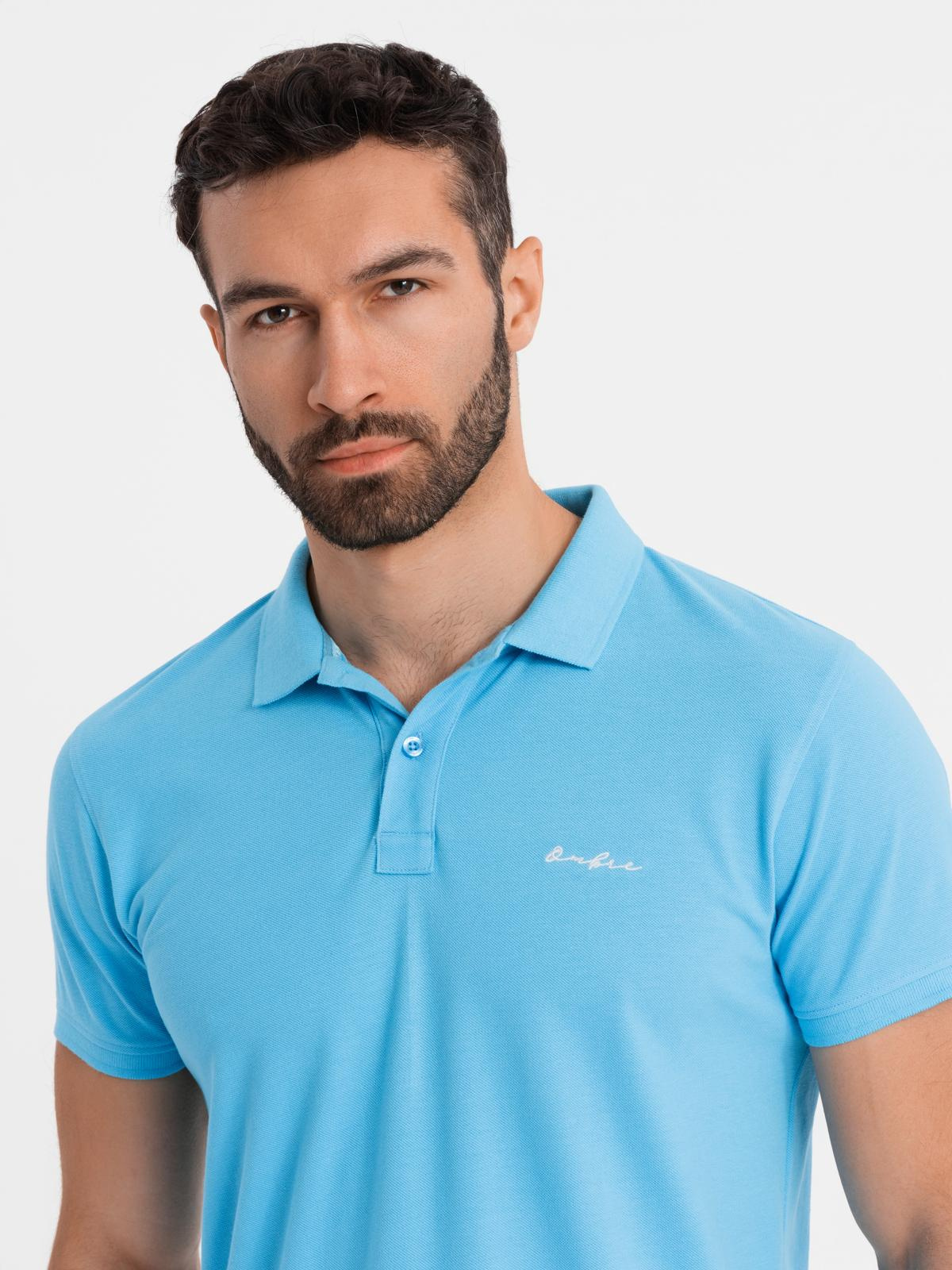 Ombre Cotton pique knit polo shirt - light blue