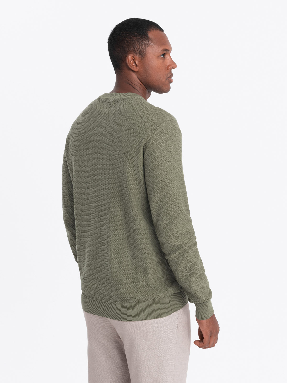 Ombre Men&#039;s RELAXED FIT knit sweater in diamond weave - olive