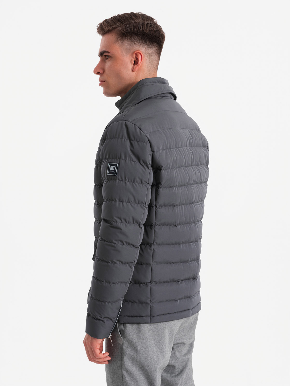 Ombre Men's quilted jacket with jacket cut - graphite