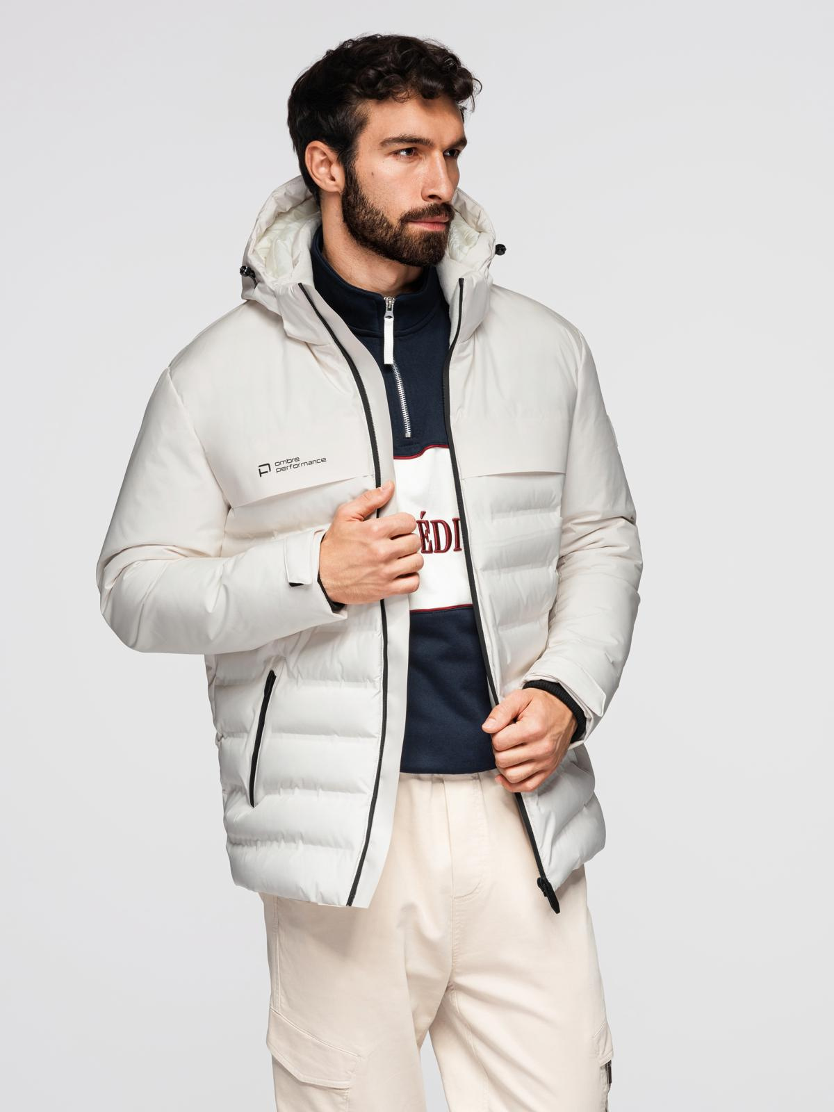 Ombre Men's winter jacket with detachable hood - cream