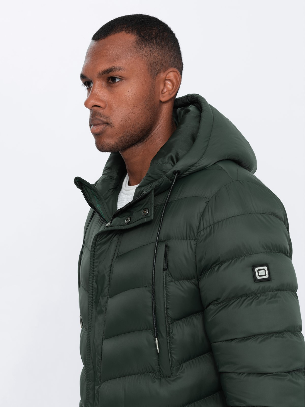 Ombre Men's winter quilted parka jacket - dark olive green