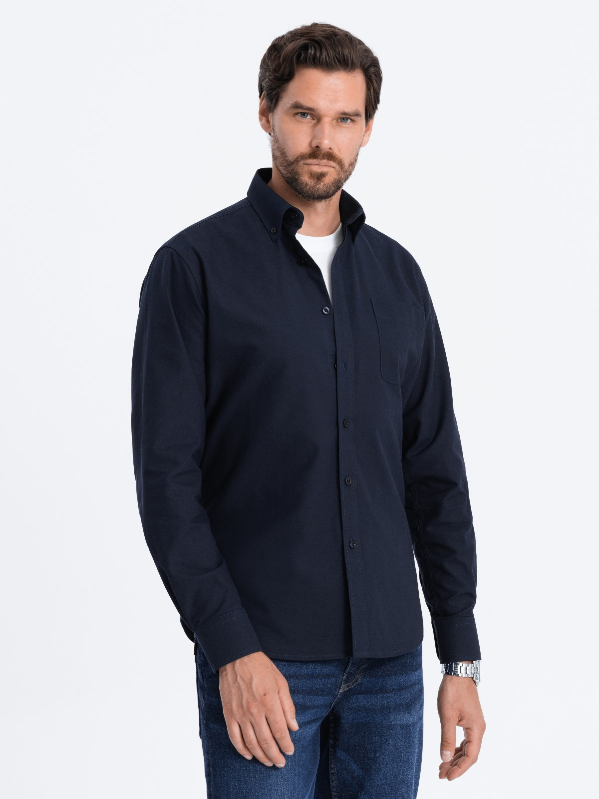 Ombre Men&#039;s cotton oxford shirt with REGULAR pocket - navy blue