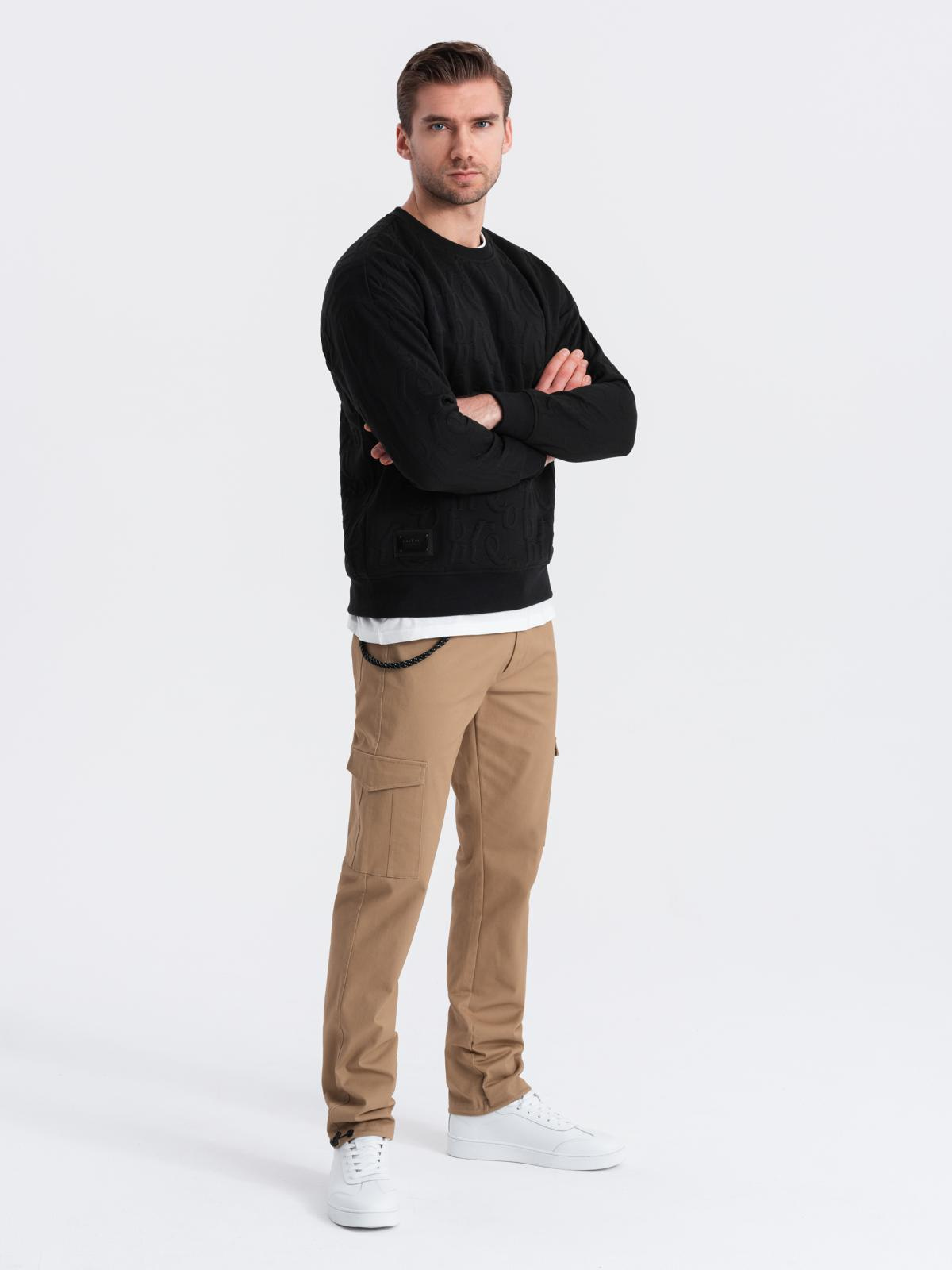 Ombre Men's pants with cargo pockets and leg hem - light brown