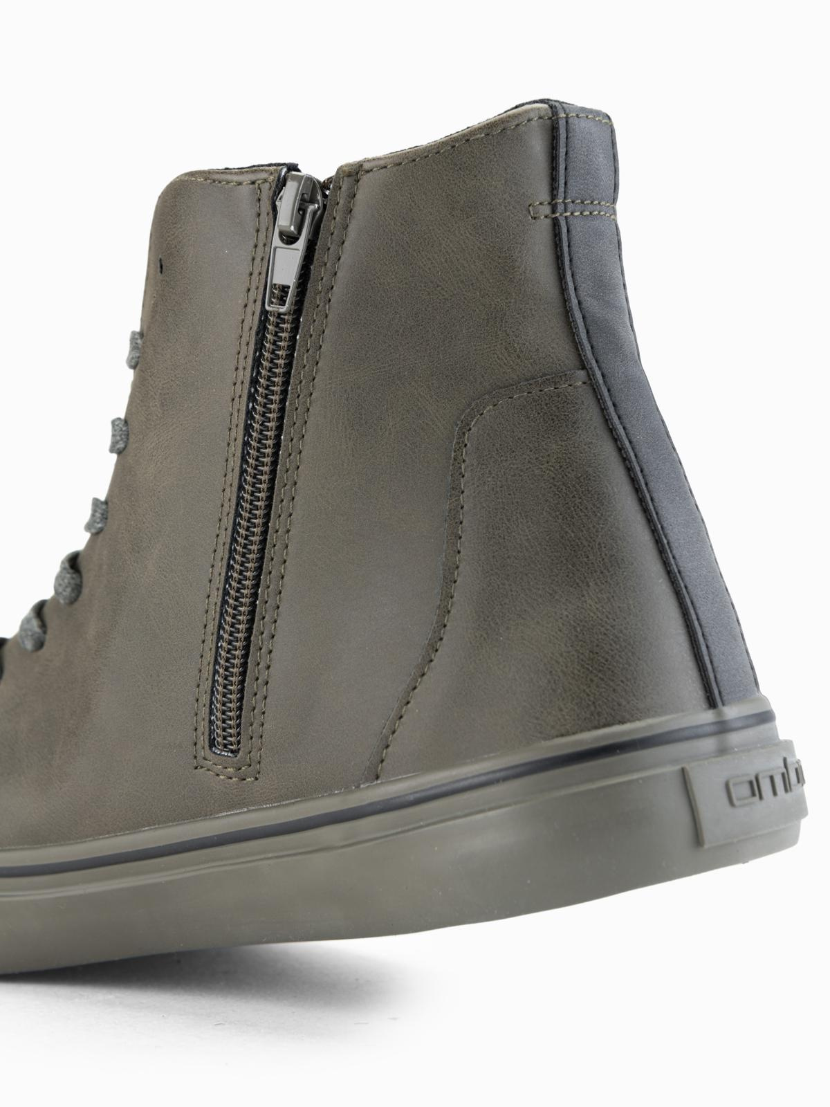 Ombre Men's high-top sneakers with matte texture and embossed logo - dark olive
